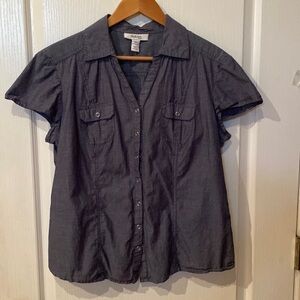 Style & Co size 14 P Lightweight denim button down front short sleeve top